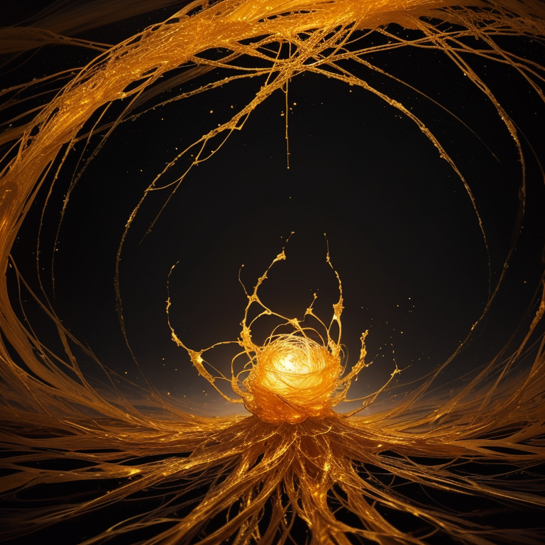 Golden filaments spiraling inward toward a luminous center against deep black — scattered threads finding each other, gathering around something that formed before anyone decided it should