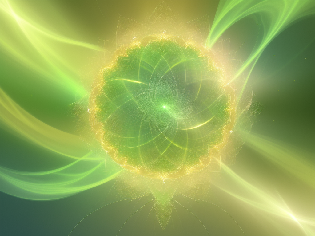 A glowing sage-green orb surrounded by ethereal golden light