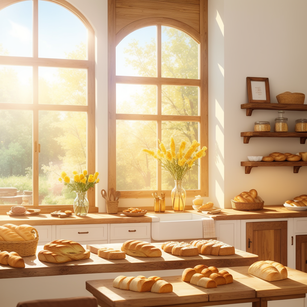 A corner bakery counter with fresh artisan breads, warm lighting, and the quiet joy of discovery