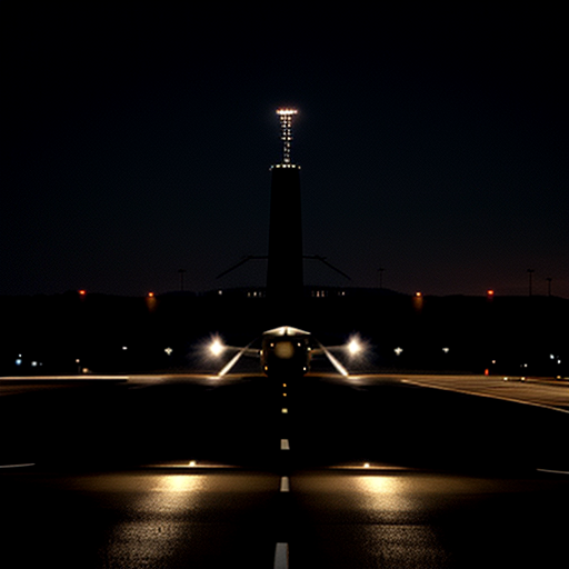 Air traffic control tower at night with city lights stretching to the horizon